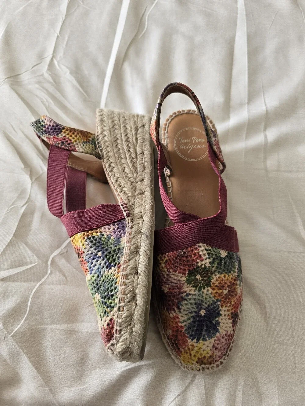 TONI PONS Multicolor Woven Floral Espadrille Wedge Sandals 7.5-8 (EU 38) - EUC